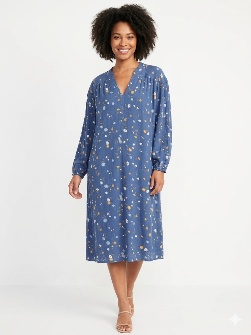 a.n.a. Long sleeve blue floral Midi dress- NWT
